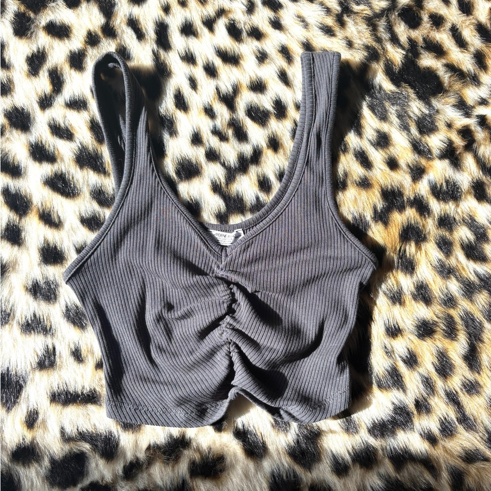 Ardene Charcoal Ribbed Twist Crop Top